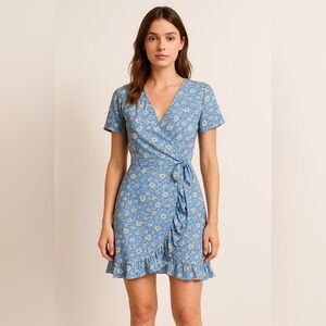 Primark Ditzy Floral Ruffle Wrap Mini Dress Cottegecore Coquette Beach Coastal 8